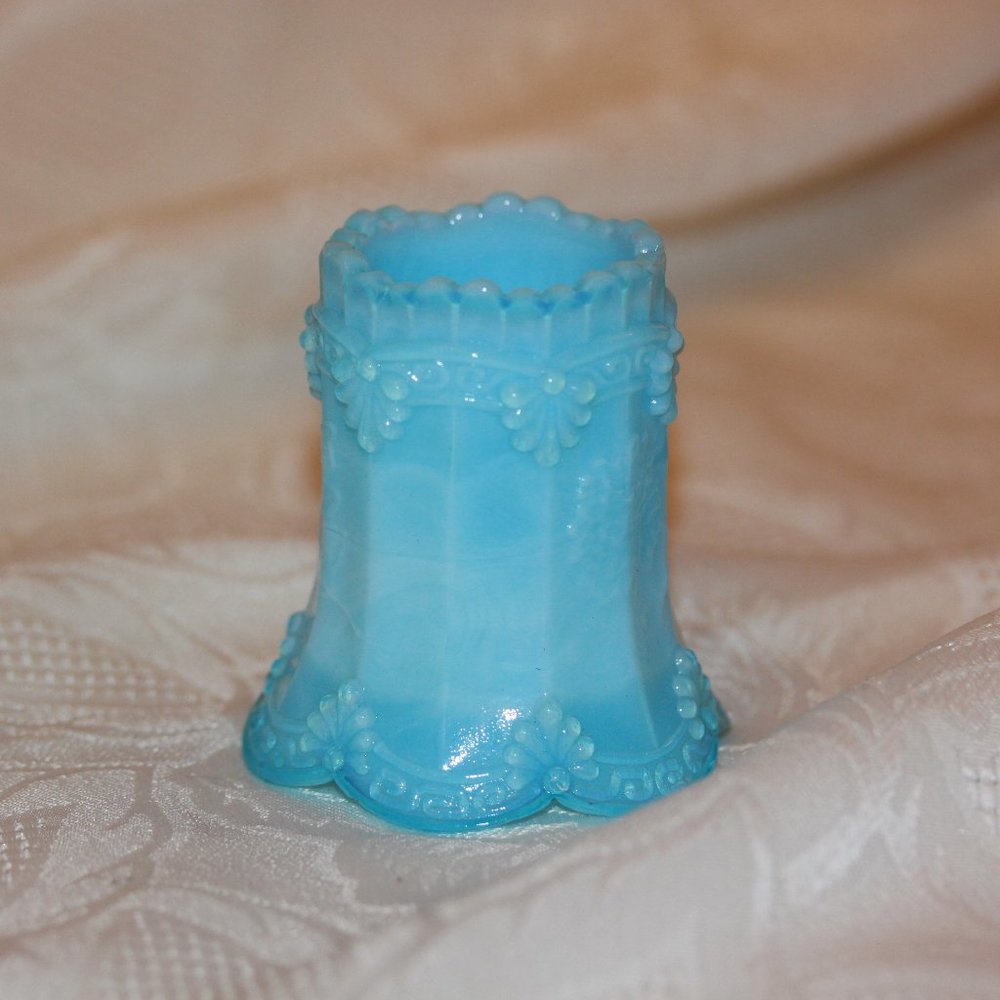 St. Clair Nice Slag Glass Toothpick Holder made shades of blue Vintage